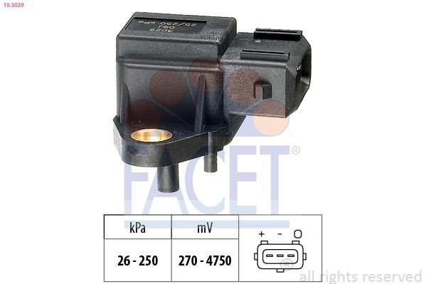 FACET 10.3029 Air Pressure Sensor, height adaptation Pressure from 26 kPa, Pressure to 250 kPa, Made in Italy - OE Equivalent