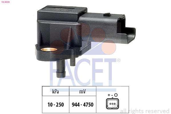 FACET 10.3030 Air Pressure Sensor, height adaptation Pressure from 10 kPa, Pressure to 250 kPa, Made in Italy - OE Equivalent