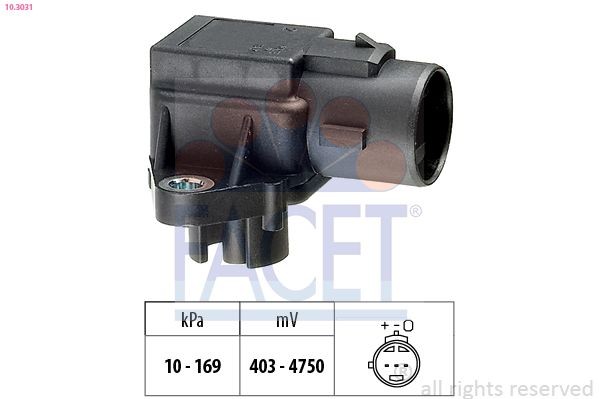 EPS 1.993.031 FACET Pressure from 10 kPa, Pressure to 169 kPa, Made in Italy - OE Equivalent Air Pressure Sensor, height adaptation 10.3031 buy