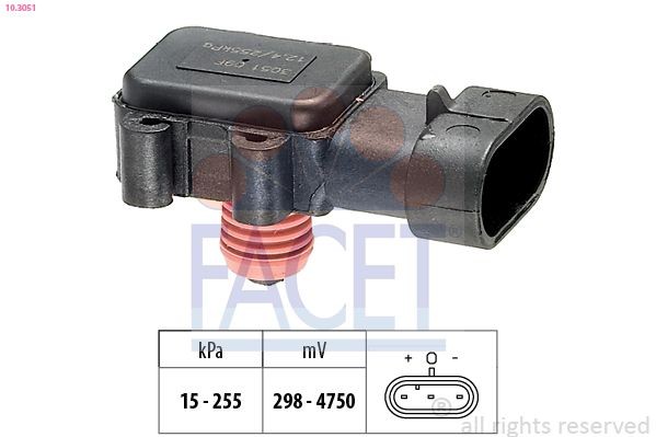 FACET 10.3051 Air Pressure Sensor, height adaptation Pressure from 15 kPa, Pressure to 255 kPa, Made in Italy - OE Equivalent