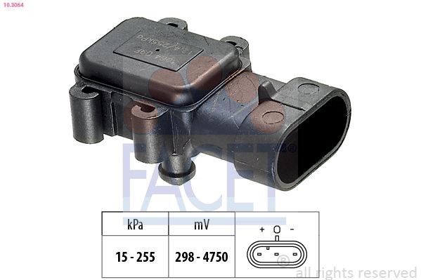 FACET 10.3064 Air Pressure Sensor, height adaptation Pressure from 15 kPa, Pressure to 255 kPa, Made in Italy - OE Equivalent