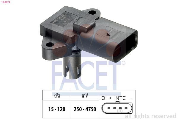 FACET 10.3074 Air Pressure Sensor, height adaptation Pressure from 15 kPa, Pressure to 120 kPa, Made in Italy - OE Equivalent