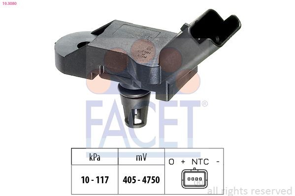 FACET 10.3080 Air Pressure Sensor, height adaptation Pressure from 10 kPa, Pressure to 117 kPa, Made in Italy - OE Equivalent