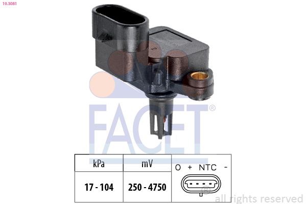 FACET 10.3081 Air Pressure Sensor, height adaptation Pressure from 17 kPa, Pressure to 104 kPa, Made in Italy - OE Equivalent