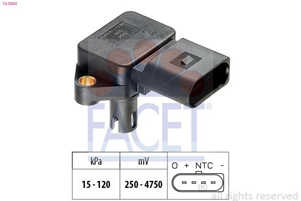 FACET 10.3084 Air Pressure Sensor, height adaptation Pressure from 15 kPa, Pressure to 120 kPa, Made in Italy - OE Equivalent