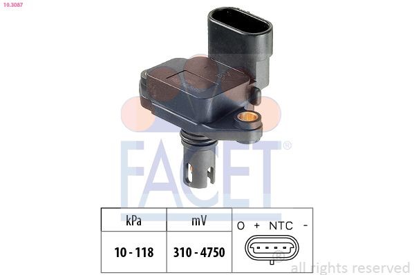 EPS 1.993.087 FACET Pressure from 10 kPa, Pressure to 118 kPa, Made in Italy - OE Equivalent Air Pressure Sensor, height adaptation 10.3087 buy