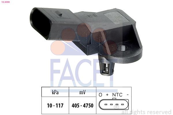 FACET 10.3090 Air Pressure Sensor, height adaptation Pressure from 10 kPa, Pressure to 117 kPa, Made in Italy - OE Equivalent
