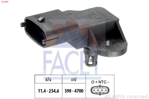 FACET 10.3092 Air Pressure Sensor, height adaptation Pressure from 11 kPa, Pressure to 255 kPa, Made in Italy - OE Equivalent