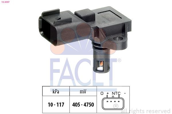 FACET 10.3097 Air Pressure Sensor, height adaptation Pressure from 10 kPa, Pressure to 117 kPa, Made in Italy - OE Equivalent