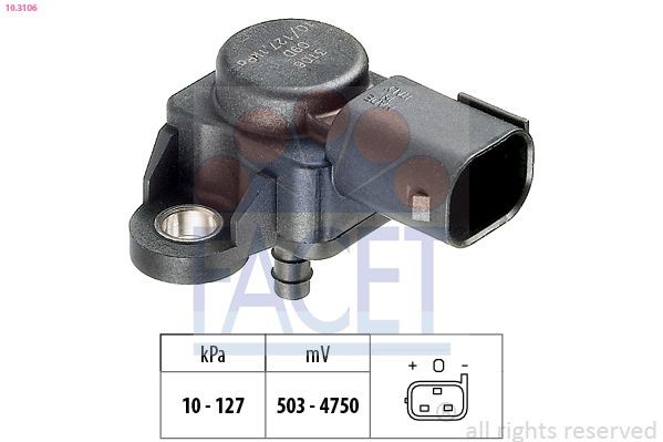 FACET 10.3106 Air Pressure Sensor, height adaptation Pressure from 10 kPa, Pressure to 127 kPa, Made in Italy - OE Equivalent