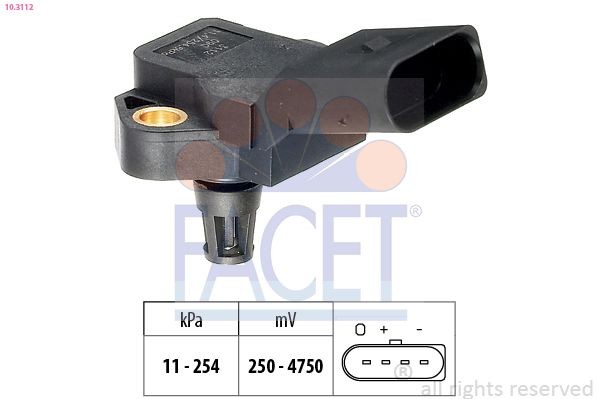 FACET 10.3112 Air Pressure Sensor, height adaptation Pressure from 11 kPa, Pressure to 254 kPa, Made in Italy - OE Equivalent