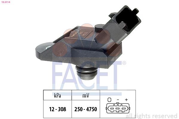 EPS 1.993.114 FACET Pressure from 12 kPa, Pressure to 308 kPa, Made in Italy - OE Equivalent Air Pressure Sensor, height adaptation 10.3114 buy