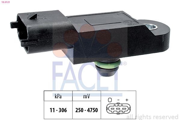 FACET 10.3121 Air Pressure Sensor, height adaptation Pressure from 11 kPa, Pressure to 306 kPa, Made in Italy - OE Equivalent