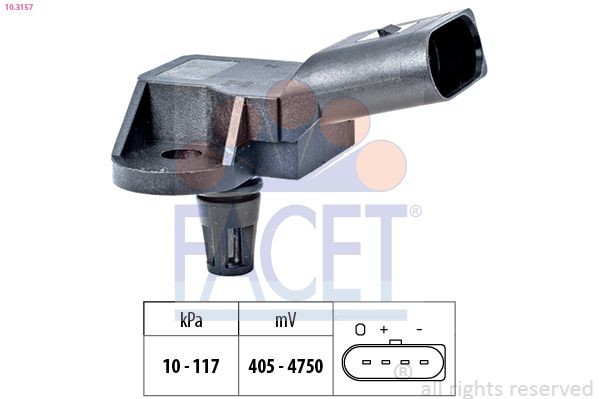 FACET 10.3157 Air Pressure Sensor, height adaptation Pressure from 10 kPa, Pressure to 117 kPa, without connector parts, without connecting pipe, Made in Italy - OE Equivalent