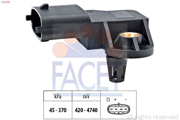 FACET 10.3167 Air Pressure Sensor, height adaptation Pressure from 45 kPa, Pressure to 370 kPa, Made in Italy - OE Equivalent