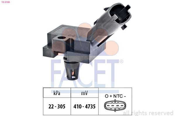FACET 10.3186 Air Pressure Sensor, height adaptation Pressure from 22 kPa, Pressure to 305 kPa, Made in Italy - OE Equivalent