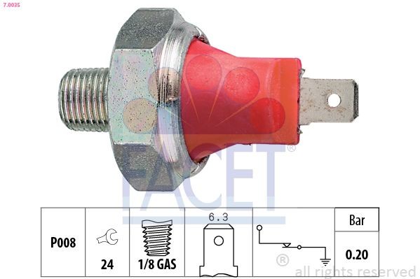 7.0035 FACET Oil pressure switch KIA 1/8 GAS, Made in Italy - OE Equivalent