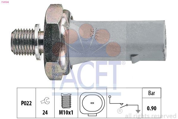 FACET 7.0134 Oil Pressure Switch M10x1, 1 bar, Made in Italy - OE Equivalent