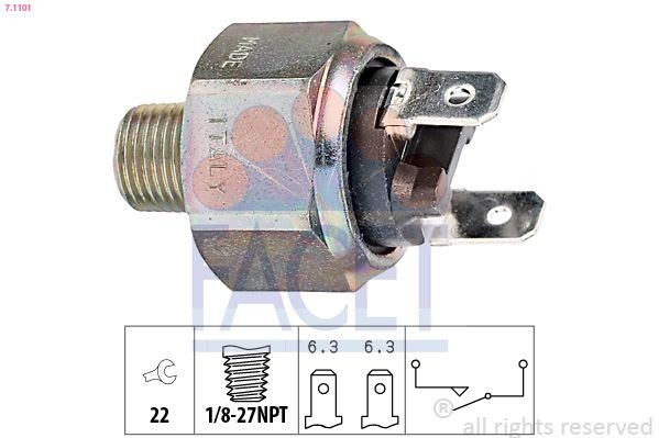 7.1101 FACET Stop light switch ALFA ROMEO Hydraulic, Mechanical, 1/8-27NPT, Made in Italy - OE Equivalent