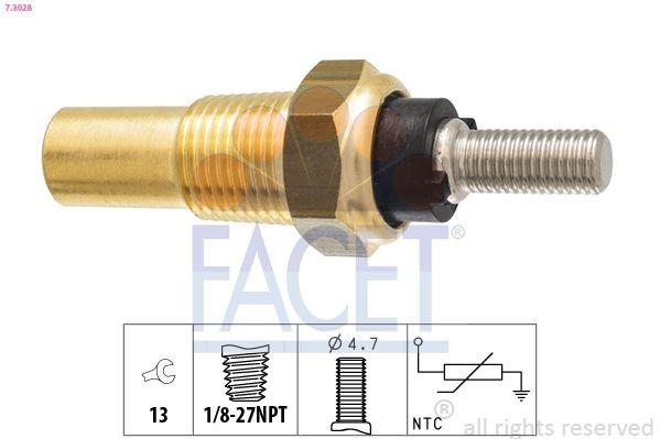 FACET 7.3028 Sensor, coolant temperature Made in Italy - OE Equivalent, yellow