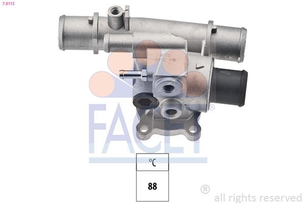 Coolant thermostat FACET Opening Temperature: 88°C, Made in Italy - OE Equivalent, with seal, with threaded connection for temperature sensor - 7.8115