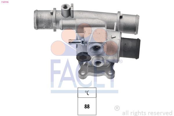 FACET 7.8116 Engine thermostat Opening Temperature: 88°C, Made in Italy - OE Equivalent, with seal, with threaded connection for temperature sensor