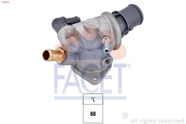 FACET 7.8122 Engine thermostat Opening Temperature: 88°C, Made in Italy - OE Equivalent, with seal, with threaded connection for temperature sensor