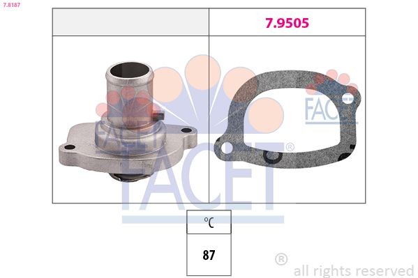 FACET 7.8187 Engine thermostat Opening Temperature: 87°C, Made in Italy - OE Equivalent