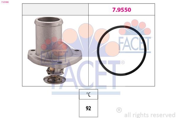 FACET 7.8188 Engine thermostat Opening Temperature: 92°C, Made in Italy - OE Equivalent, Integrated housing