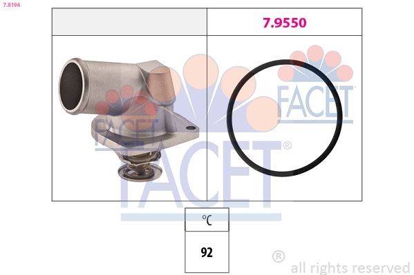 FACET 7.8194 Engine thermostat Opening Temperature: 92°C, Made in Italy - OE Equivalent
