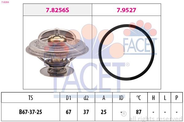 FACET 7.8256 Engine thermostat Opening Temperature: 87°C, 67mm, Made in Italy - OE Equivalent, with seal