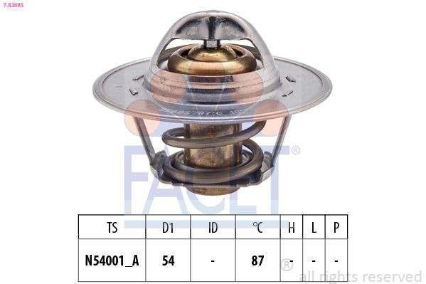 FACET 7.8268S Engine thermostat Opening Temperature: 87°C, 54mm, Made in Italy - OE Equivalent, without gasket/seal