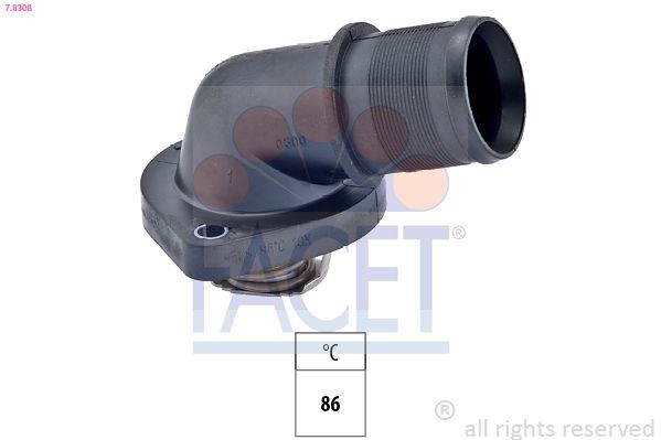 FACET 7.8308 Engine thermostat Opening Temperature: 86°C, Made in Italy - OE Equivalent, with seal