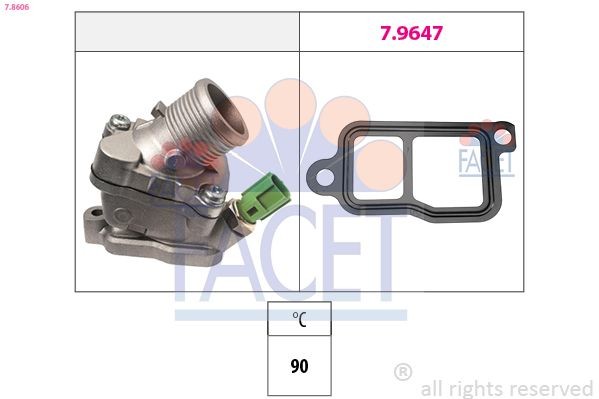 FACET 7.8606 Engine thermostat Opening Temperature: 90°C, Made in Italy - OE Equivalent