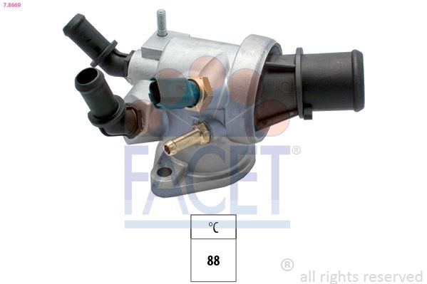 FACET 7.8669 Engine thermostat Opening Temperature: 88°C, Made in Italy - OE Equivalent, with seal