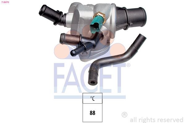 FACET 7.8670 Engine thermostat Opening Temperature: 88°C, Made in Italy - OE Equivalent, with seal