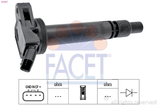 FACET 9.6216 Ignition coil without spark plug connector, Connector Type, saw teeth