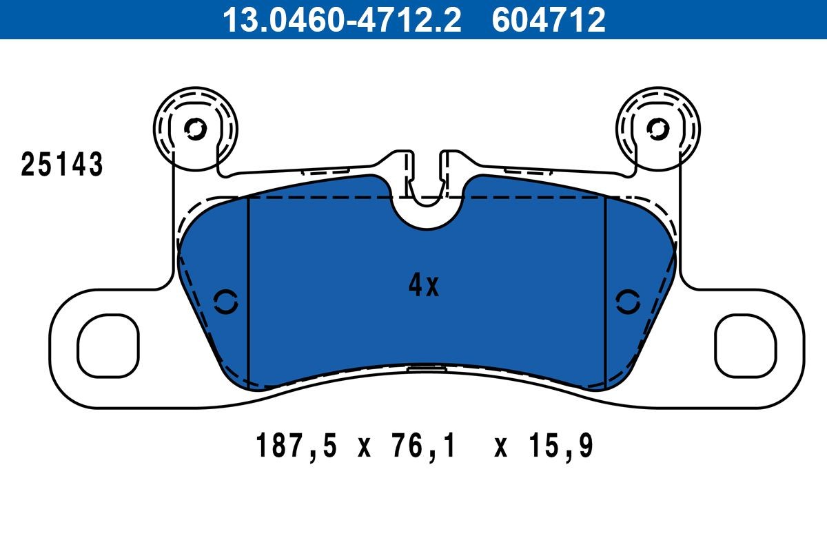 604712 ATE prepared for wear indicator, excl. wear warning contact Height: 76,1mm, Width: 187,5mm, Thickness: 15,9mm Brake pads 13.0460-4712.2 buy