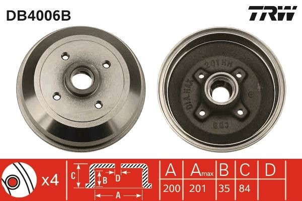 TRW Brake drum rear and front OPEL Corsa A TR (S83) new DB4006B