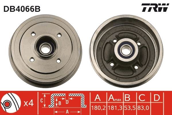 TRW Brake drum rear and front RENAULT 19 II Box (S53_) new DB4066B