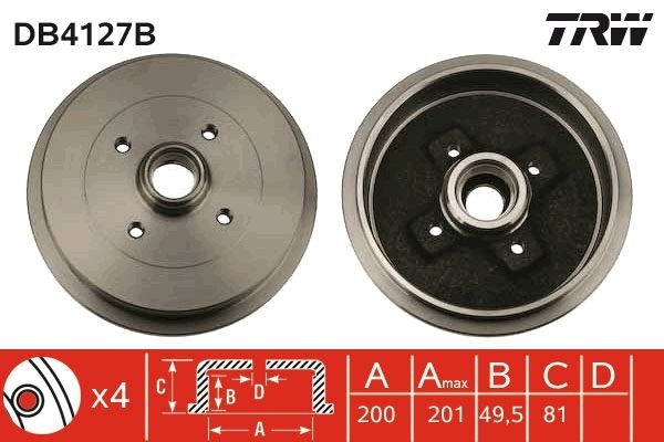 TRW with bearing(s), without ABS sensor ring Drum Brake DB4127B buy