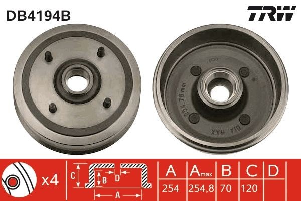 TRW with bearing(s), without ABS sensor ring Drum Brake DB4194B buy