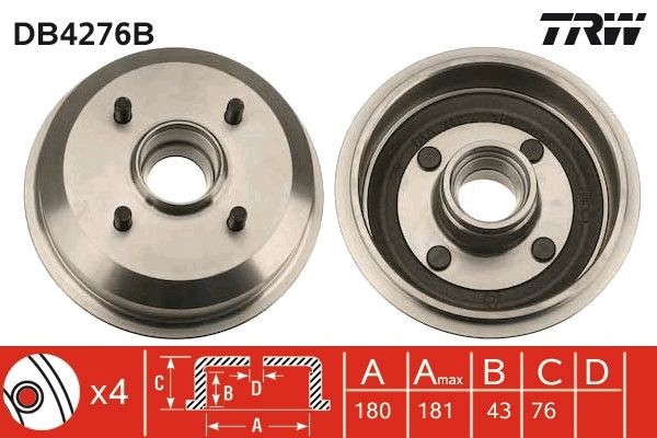TRW with bearing(s), without ABS sensor ring Drum Brake DB4276B buy
