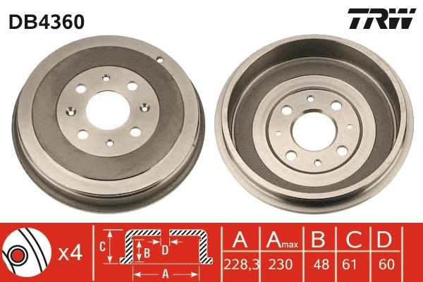 TRW Brake drum rear and front OPEL Corsa E Hatchback (X15) new DB4360