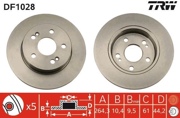 TRW DF1028 Brake disc 265x10,5mm, 5x108, solid, Painted