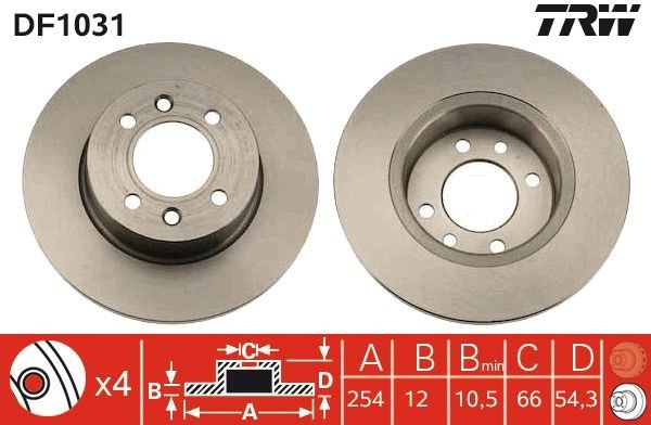 TRW DF1031 Brake disc 254x12mm, 4x100, solid, Painted
