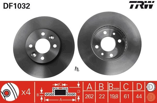 TRW DF1032 Brake disc 262,3x22mm, 4x100, Vented, Painted