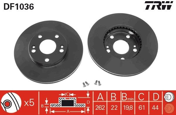 TRW DF1036 Brake disc 262x22mm, 5x108, Vented, Painted