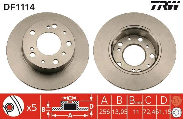 TRW 256x13mm, 5x118, solid, Painted Ø: 256mm, Num. of holes: 5, Brake Disc Thickness: 13mm Brake rotor DF1114 buy