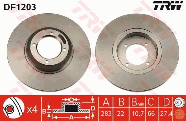 TRW DF1203 Brake disc 273x12,7mm, 4x98, solid, Painted